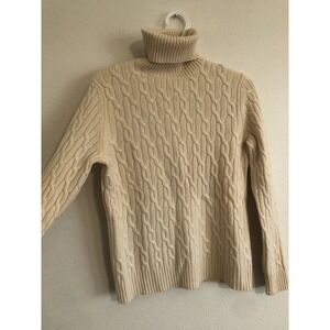 Brooks Brothers Cream/Tan Cable Knit Wool Cashmere Turtleneck Sweater Medium